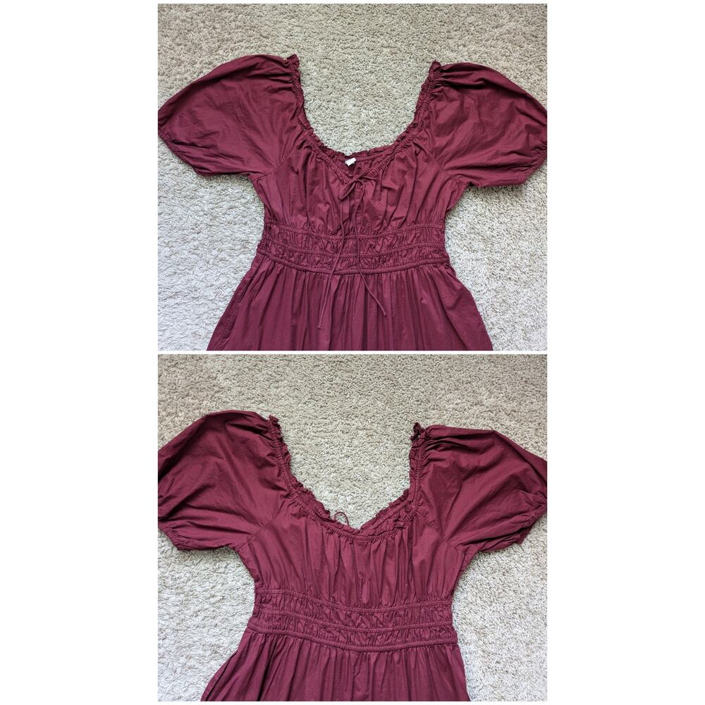 Old Navy Milkmaid Midi Dress Womens L Maroon Renaissance 100% Cotton Cottage - Picture 4 of 7